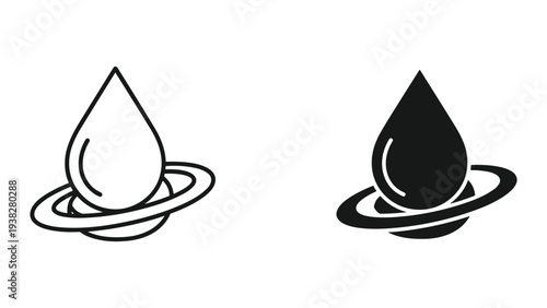 Water Drop Orbiting Planet Concept Icon