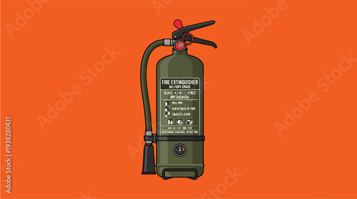 Green Fire Extinguisher Isolated on Orange Background.