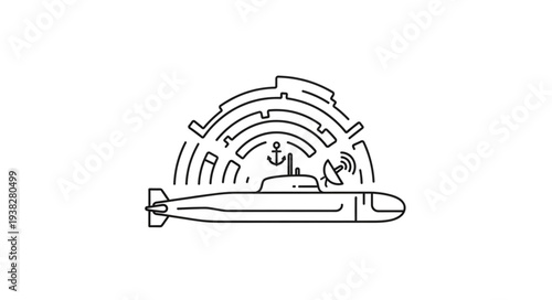 Submarine Underwater Military Vessel Icon.