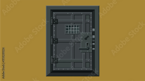 Heavy Steel Vault Door with Grated Window.