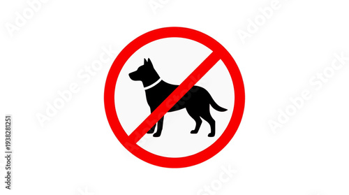 Prohibited dog sign illustration indicating no dogs allowed in a public area from a straightforward viewpoint