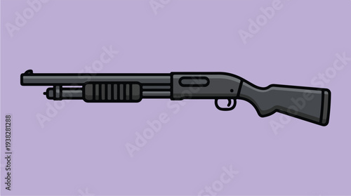 Illustration of a black pumpaction shotgun on a light purple background.