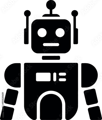 Black retro robot icon with square head and round body