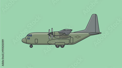Illustration of a military transport aircraft C130 Hercules.