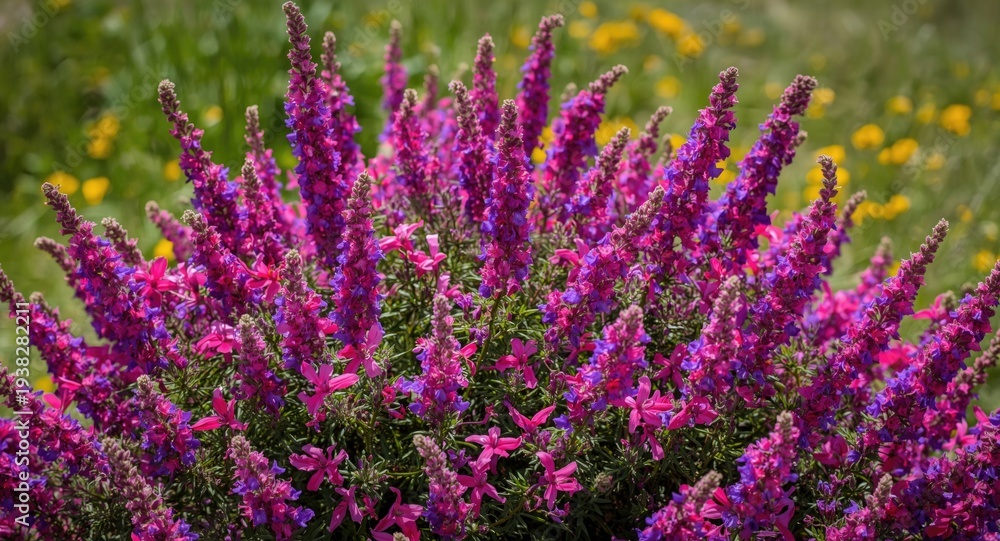 Obraz premium Colorful flowers with magenta and vibrant blue hues flourishing on a sunny field
