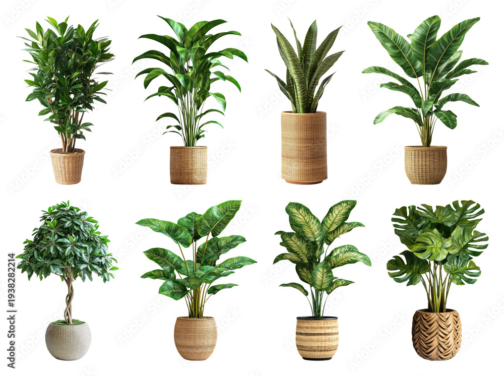 Fototapeta premium PNG Lush indoor potted plants variety on transparent background