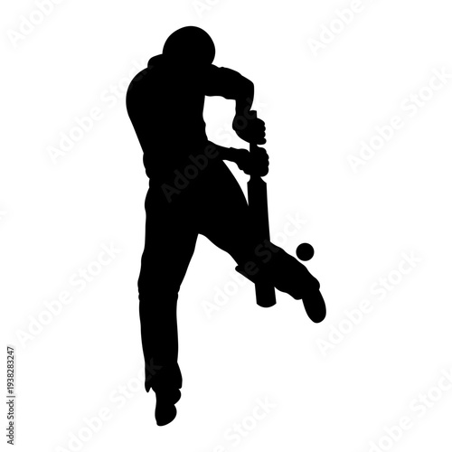 Cricket Player Silhouette. Isolated on White Background