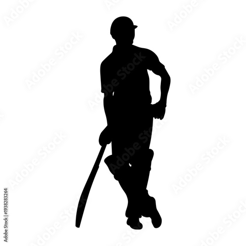 Cricket Player Silhouette. Isolated on White Background