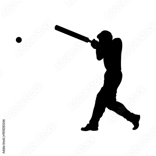 Cricket Player Silhouette. Isolated on White Background