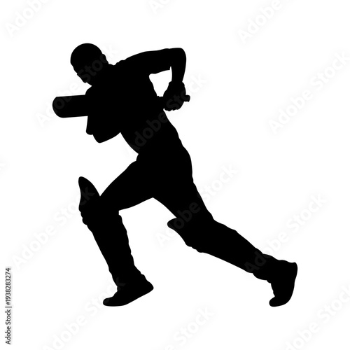 Cricket Player Silhouette. Isolated on White Background