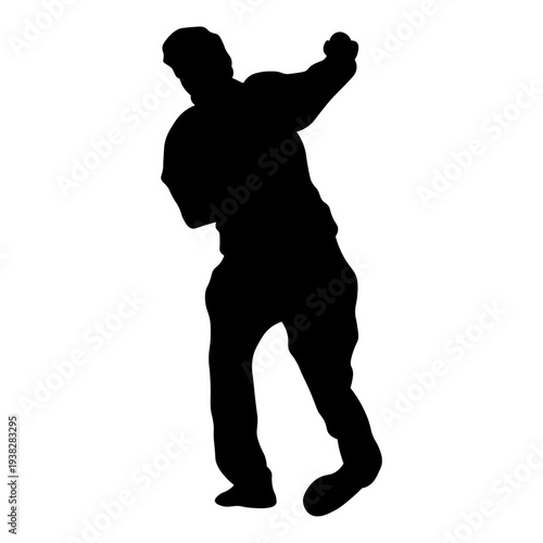 Cricket Player Silhouette. Isolated on White Background