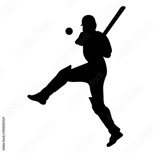 Cricket Player Silhouette. Isolated on White Background