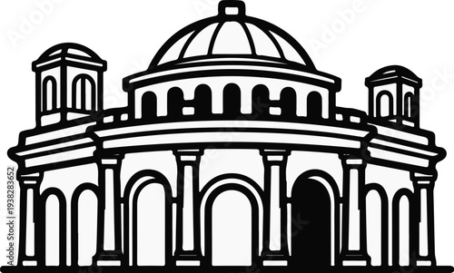 Classical building with a central dome and flanking square towers