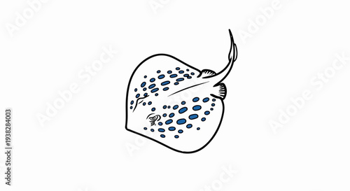 A white ray with blue spots and a long tail swims