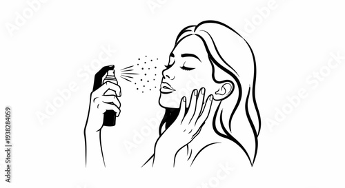 Woman applying facial mist with spray bottle to her face