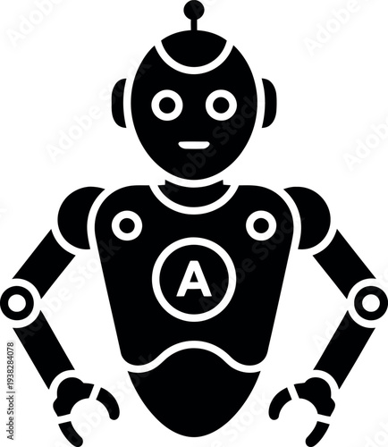 Black Robot Icon with Letter A Symbol artificial intelligence