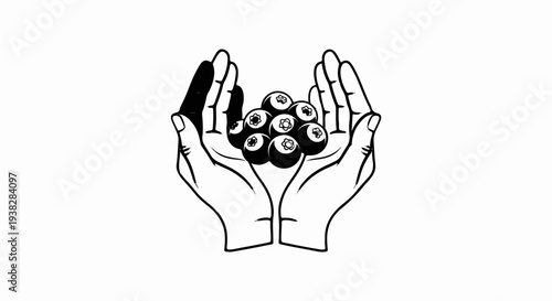 Two open hands cradling a bunch of blueberries