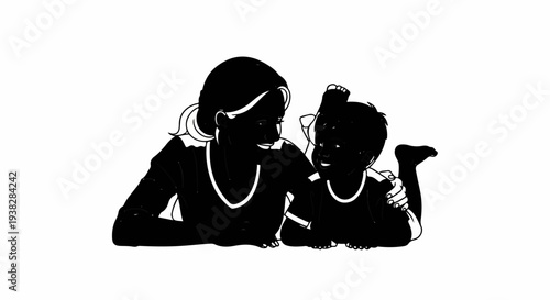 A mother and child share a tender moment, looking at each other with smiles