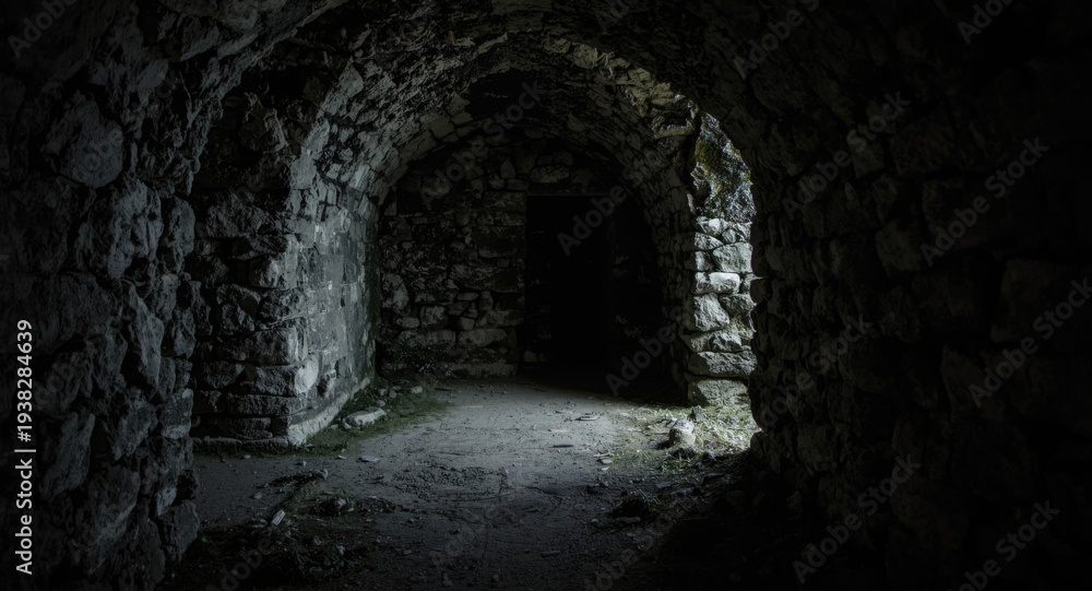 Fototapeta premium dark ancient chamber with worn stone walls