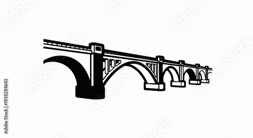 A black and white illustration of an arched bridge with multiple spans