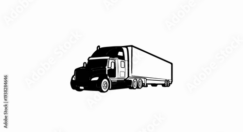 A black and white outline illustration of a semi-trailer truck