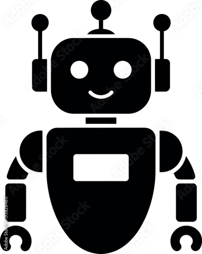 Black Robot Icon with Rectangular Display technology