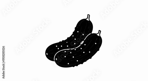 Two bumpy, dark green cucumbers shown in a close-up, on a white background