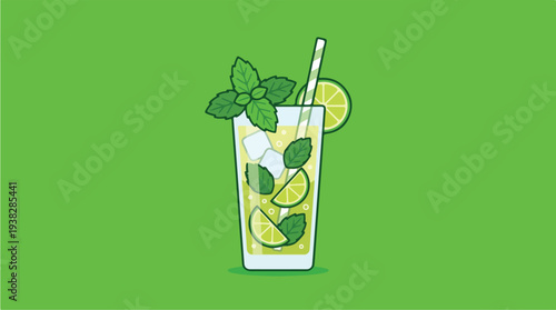 Refreshing Mojito Cocktail with Lime and Mint Leaves.