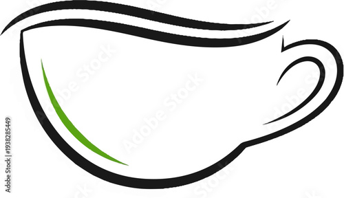 Abstract minimalist outline of a coffee cup with a green accent