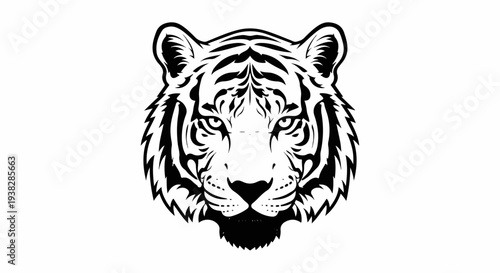 Intense black and white graphic of a fierce tiger's face