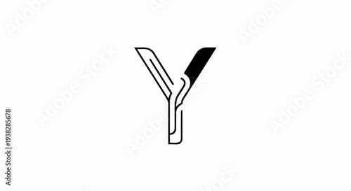 Modern, abstract, stylized letter Y with flowing, organic lines on white