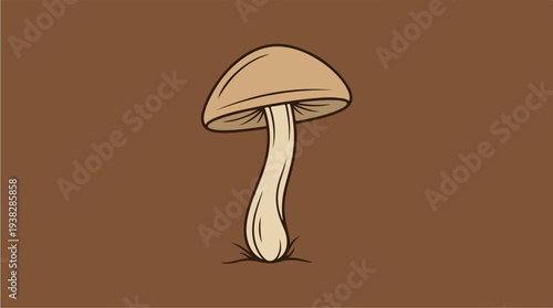 Simple Illustration of a Single Mushroom on a Brown Background.