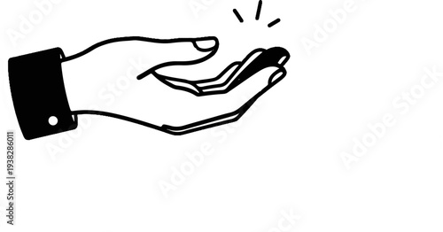 Stylized illustration of a hand holding a coin with radiating lines above