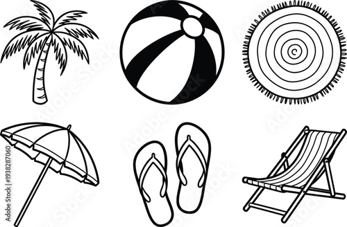 Beach vacation coloring book illustrations for kids and adults