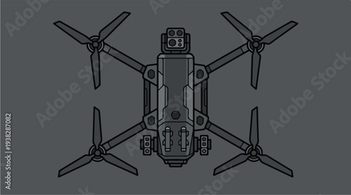 Top View of a Modern Quadcopter Drone with Camera.
