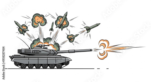 Tank Firing Explosive Shells Illustration.