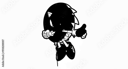 Black and white cartoon character giving a thumbs up with a happy expression