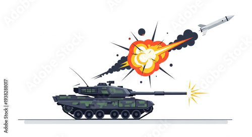 Tank Firing Missile Explosion Warfare.