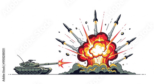 Tank Firing Missile Causing Explosion.