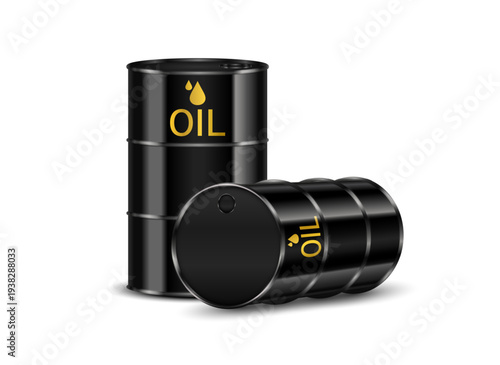 Fotografía Black crude oil tank on a white background