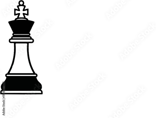 A stylized chess king piece, black and white, against a blank backdrop