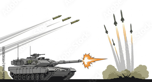 Tank Firing Missiles at Enemy Rockets.