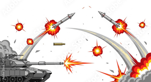 Tank Firing Missiles in Combat.