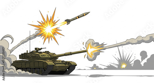 Tank Firing Missiles in Combat.