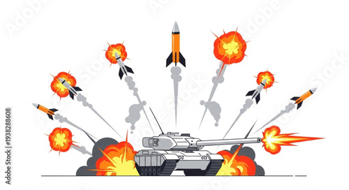 Tank Firing Multiple Missiles Illustration.