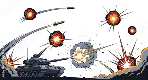 Tank Firing Missiles in Combat.