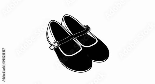 Classic black mary jane shoes with buckled straps on white