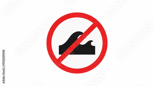 Clear warning symbol depicting no waves or prohibited water access, advising individuals about unsafe conditions or restricted areas for swimming and aquatic recreation