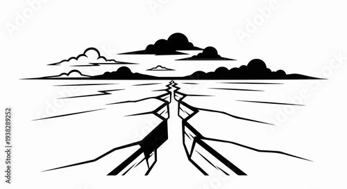 Cracked earth under a dramatic sky with dark clouds