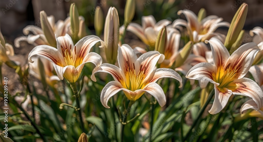 Fototapeta premium Delightful spring lilies in full bloom under bright daylight